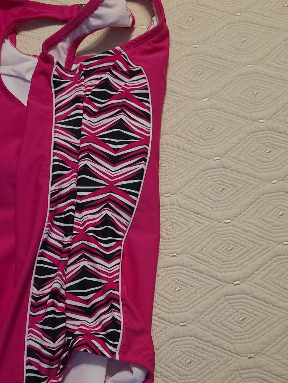 Catalina Pink Women's One-Piece Swimsuit with Zebra Stripe Panels - Picture 3 of 6